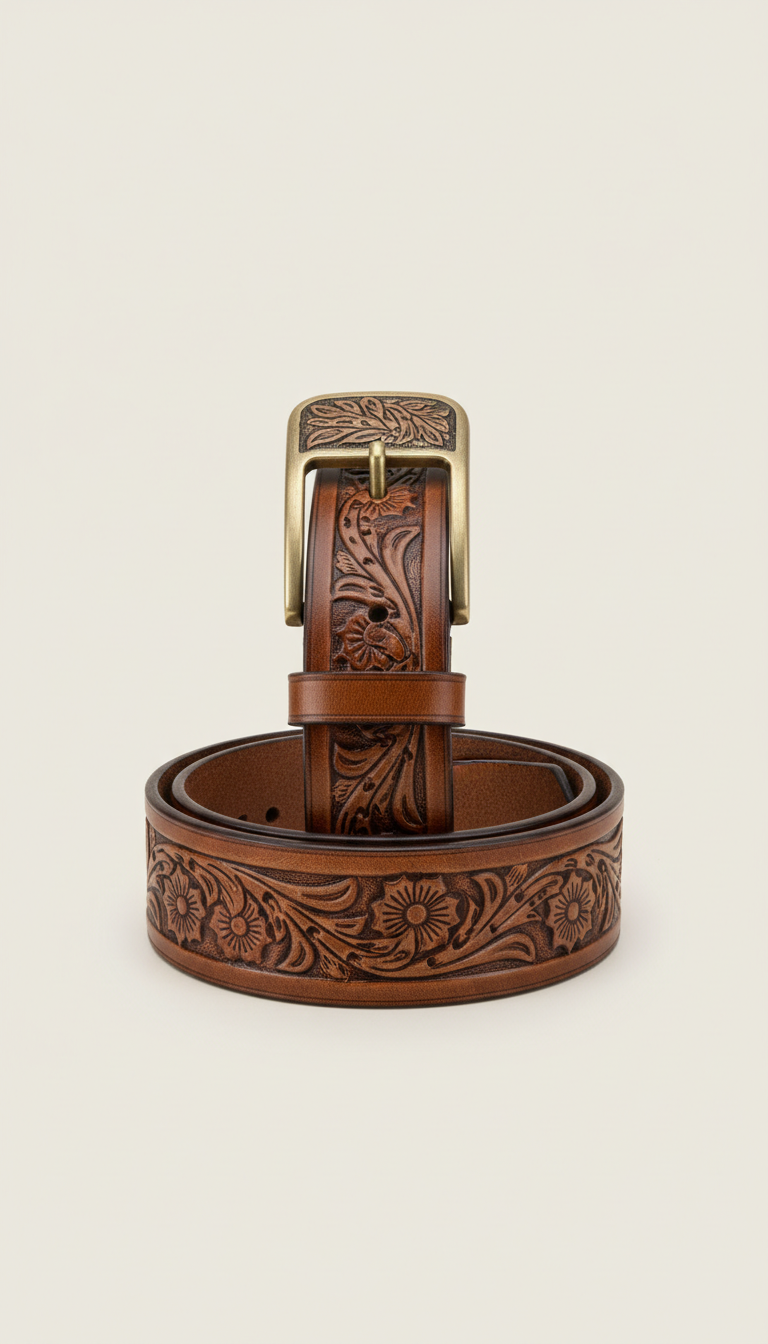 Embossed full-grain leather belt