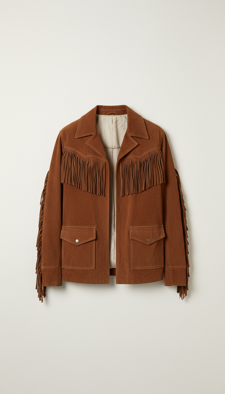 Western-Style Suede Jacket with Shearling Collar